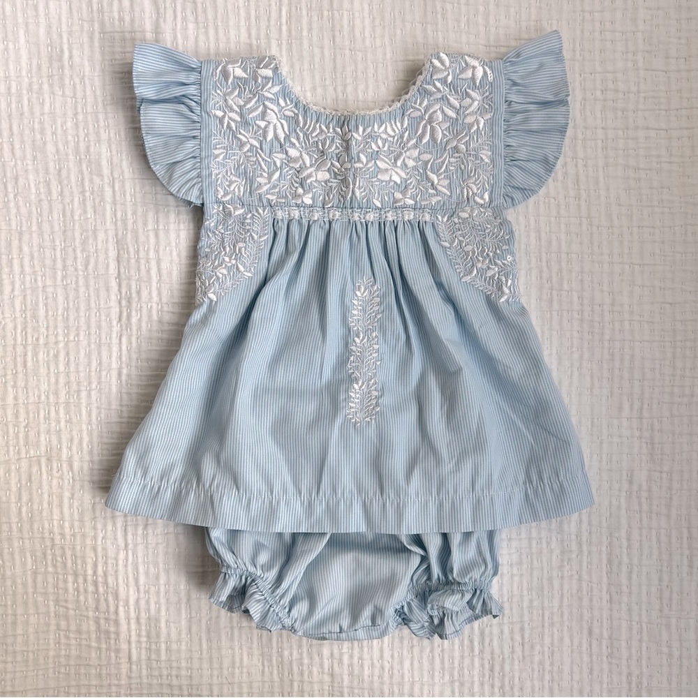 Six Honeybees Puebla Bloomer Set (Blue & White)